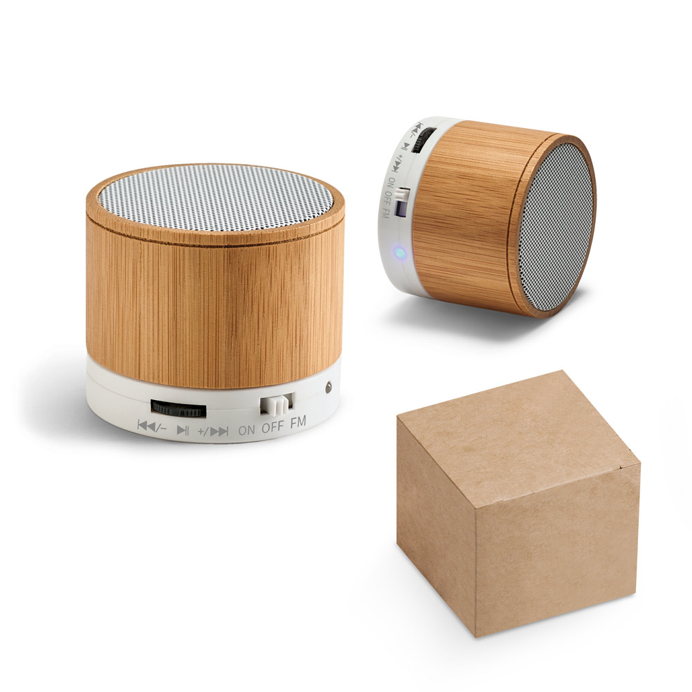 Caixa de Som de Bambu com Microfone