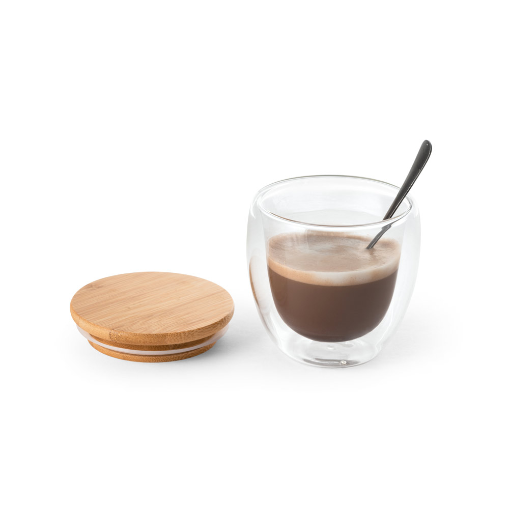 Copo Brinde Isotérmico de Vidro Borossilicato 250 mL com Tampa de Bambu