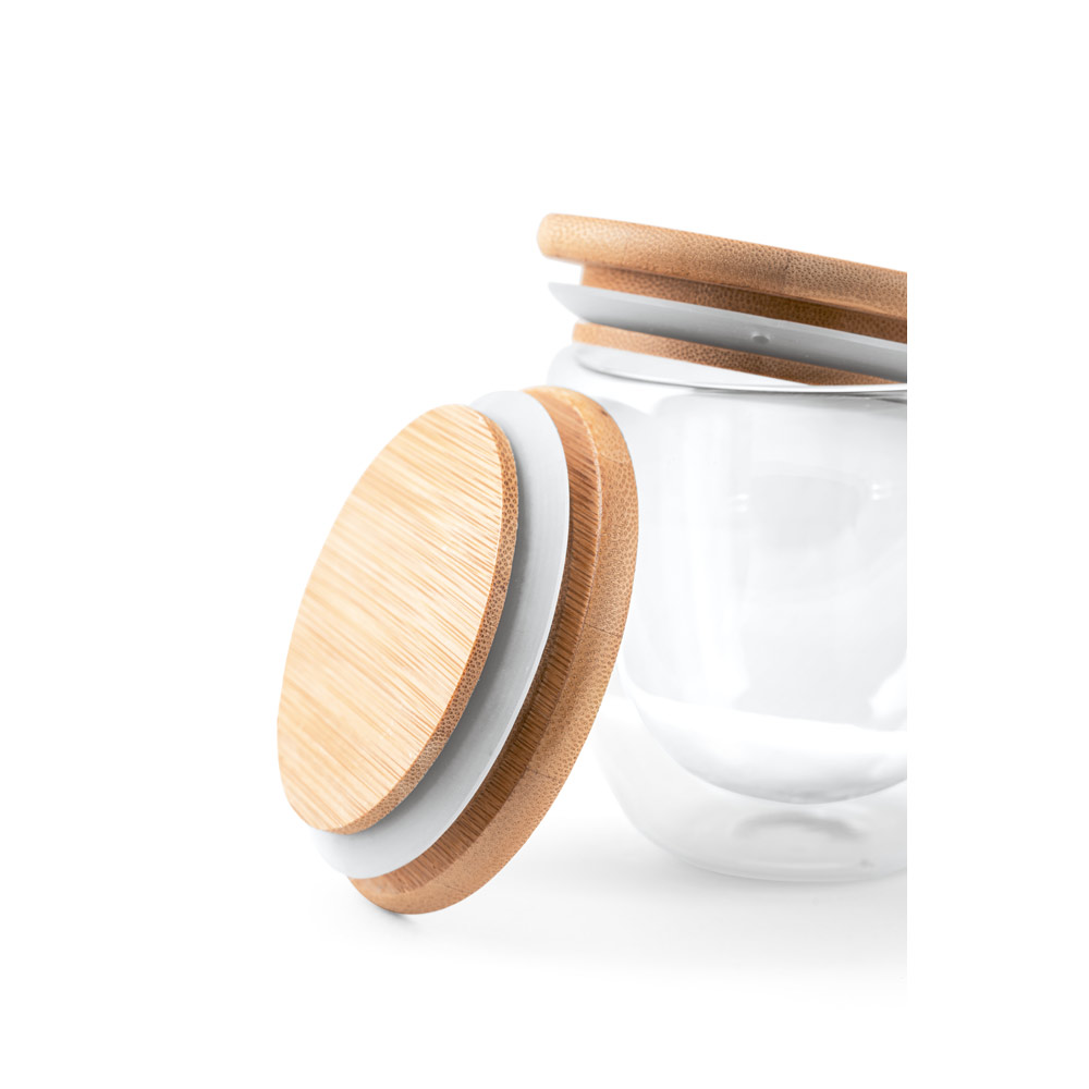 Copo Brinde Isotérmico de Vidro Borossilicato 250 mL com Tampa de Bambu