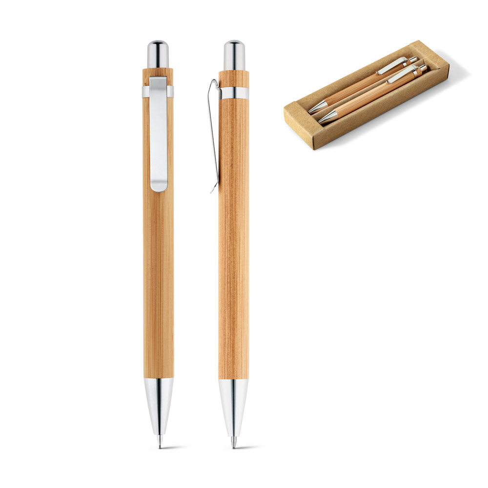 Conjunto de Brindes Caneta e Lapiseira em Bambu