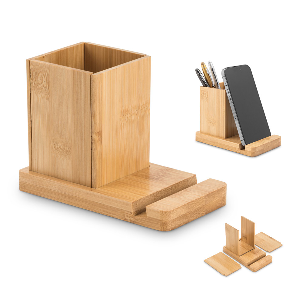 Porta-Canetas com Suporte para Celular e Copo Brinde Completo