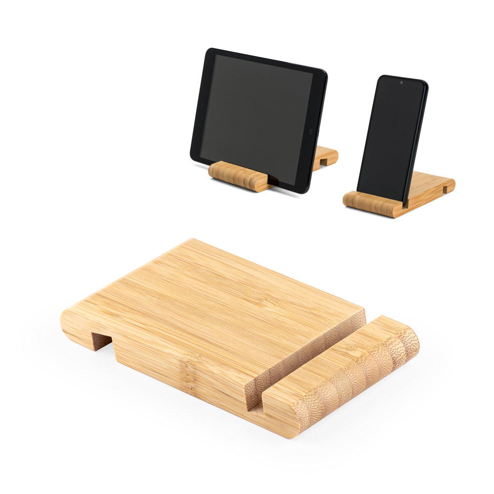 Suporte para celular personalizado em bambu com duas canaletas