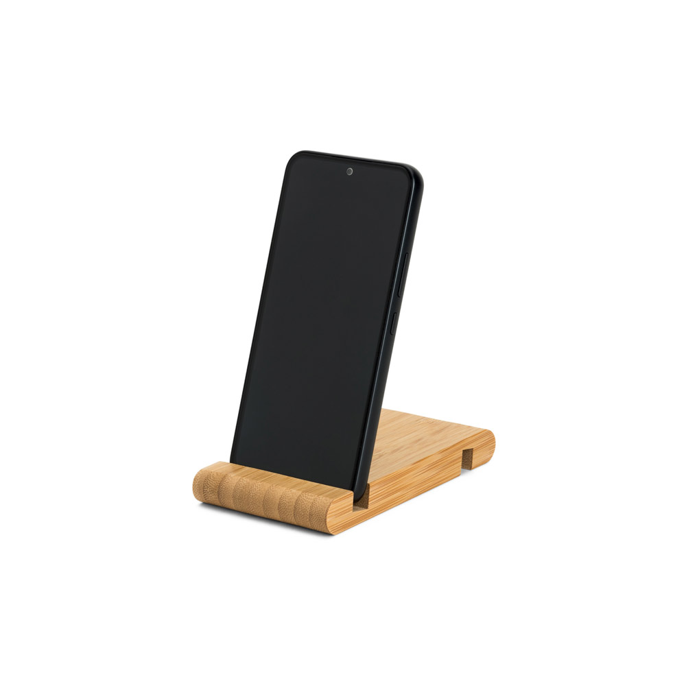 Suporte para celular personalizado em bambu com duas canaletas