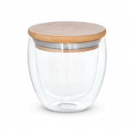 Copo Brinde Isotérmico de Vidro Borossilicato 250 mL com Tampa de Bambu