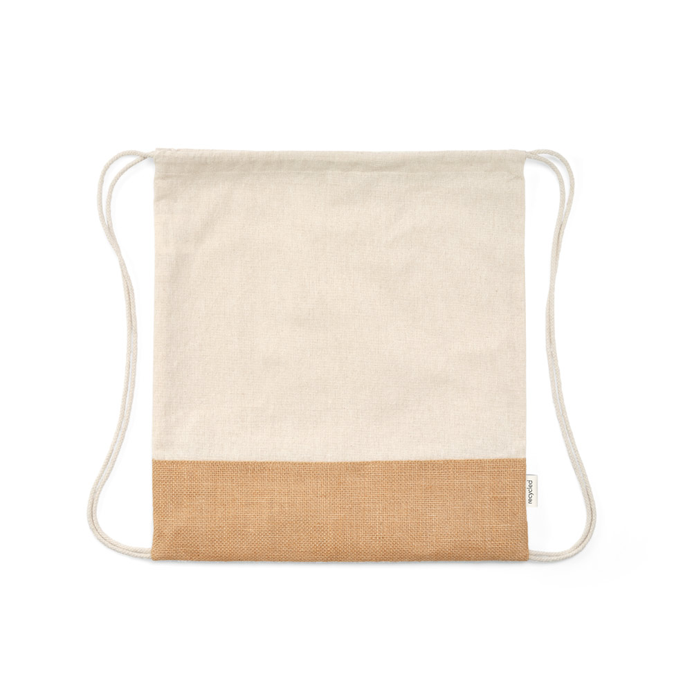 Sacola tipo mochila personalizada reciclada 180 g/m² com base em juta
