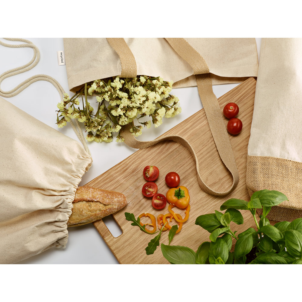 Sacola tipo mochila personalizada reciclada 180 g/m² com base em juta