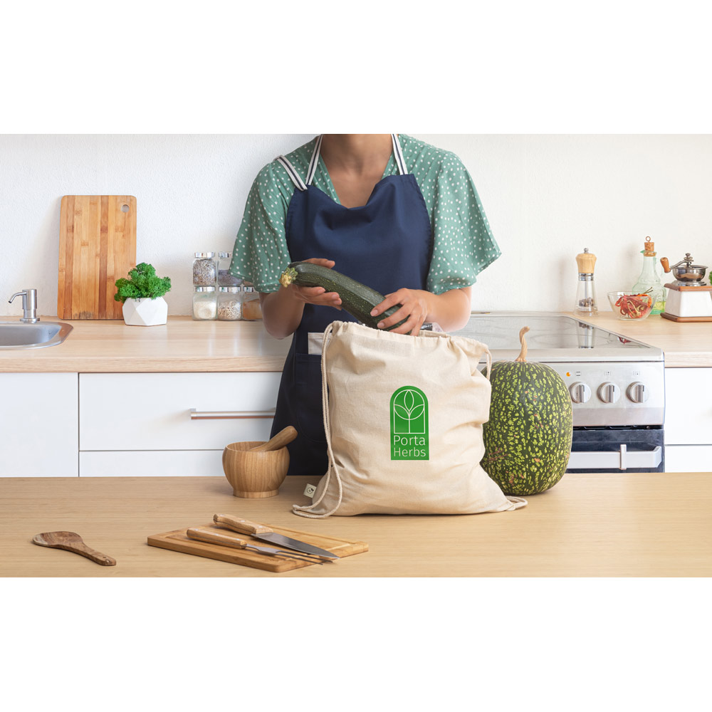 Sacola para brinde tipo mochila 100% algodão orgânico 140 g/m²