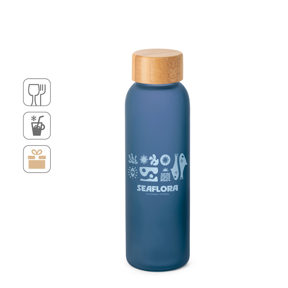 Squeeze Personalizado em Vidro Fosco com Tampa de Bambu 520 ml