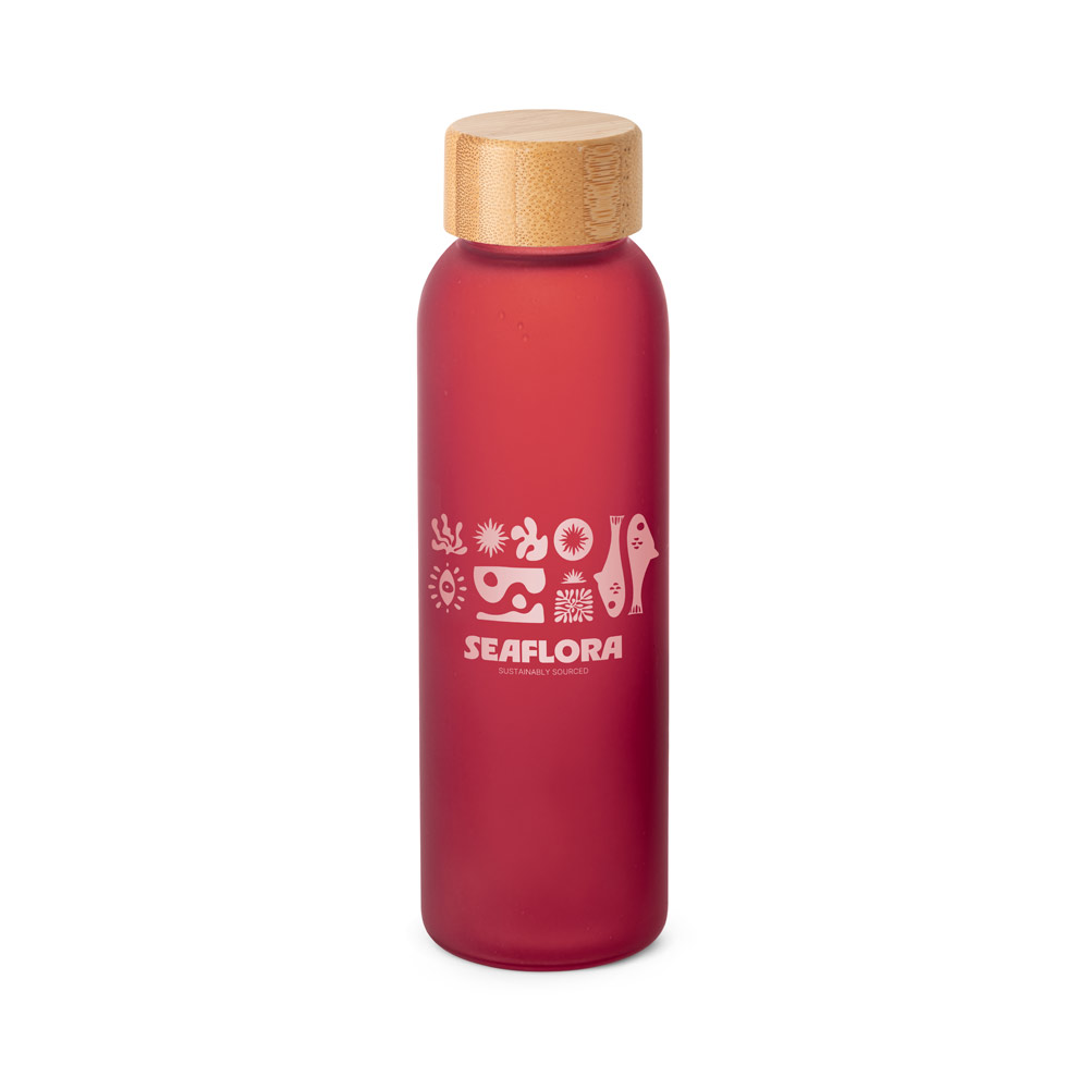 Squeeze Personalizado em Vidro Fosco com Tampa de Bambu 520 ml