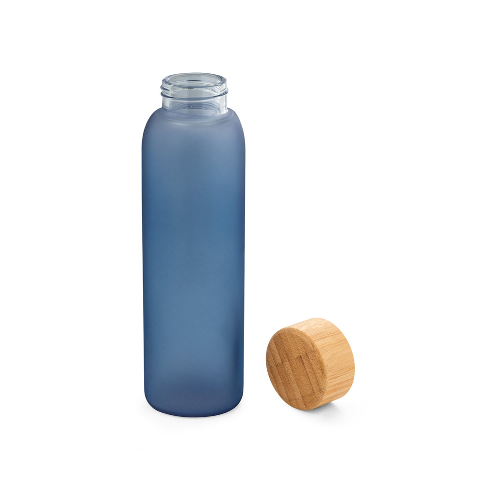 Squeeze Personalizado em Vidro Fosco com Tampa de Bambu 520 ml