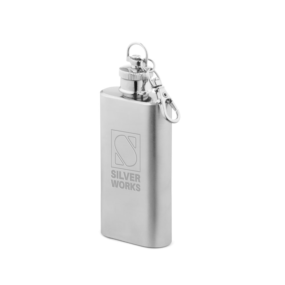 Garrafa de Bolso Personalizada em Aço Inox com Mosquetão 50 ml
