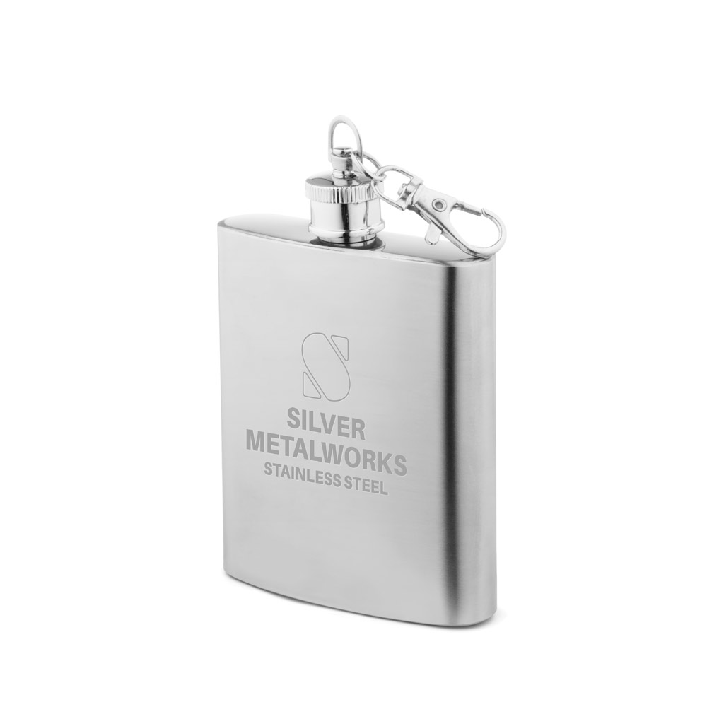 Garrafa de Bolso Personalizada em Aço Inox com Mosquetão 100 ml