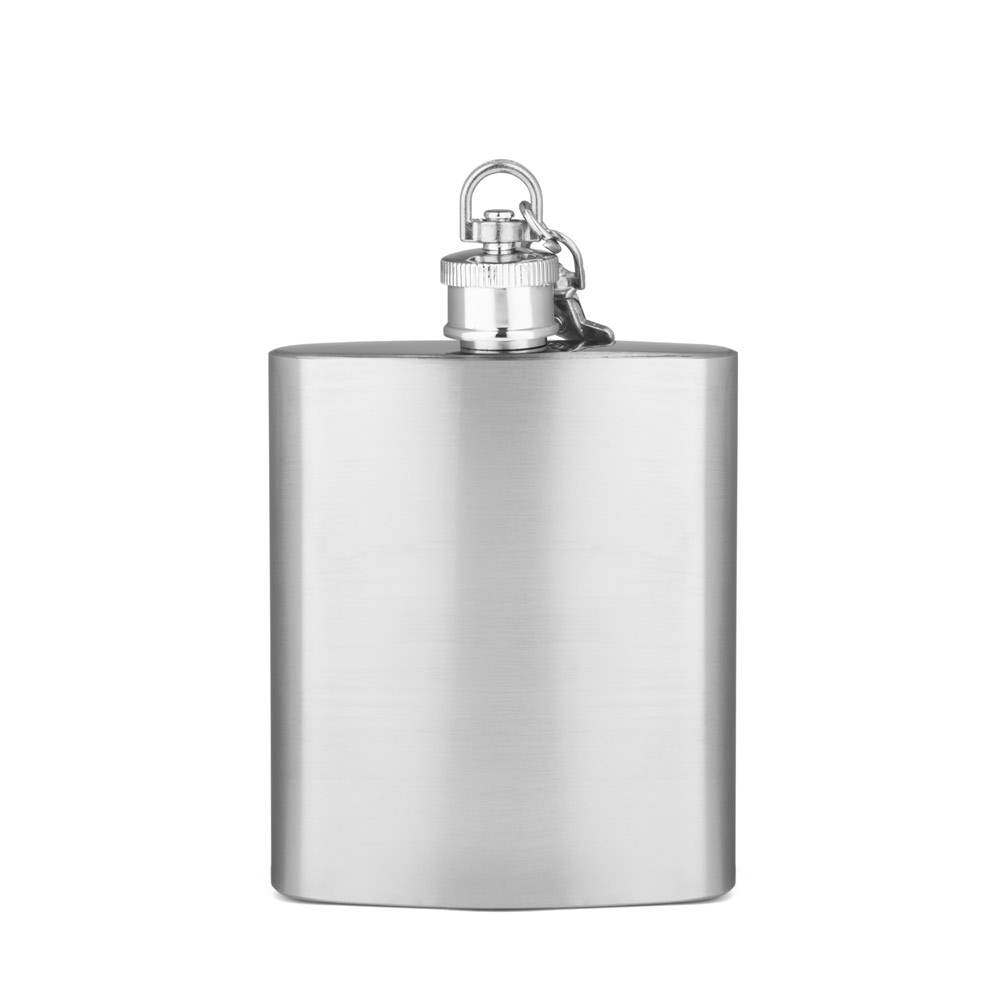 Garrafa de Bolso Personalizada em Aço Inox com Mosquetão 100 ml