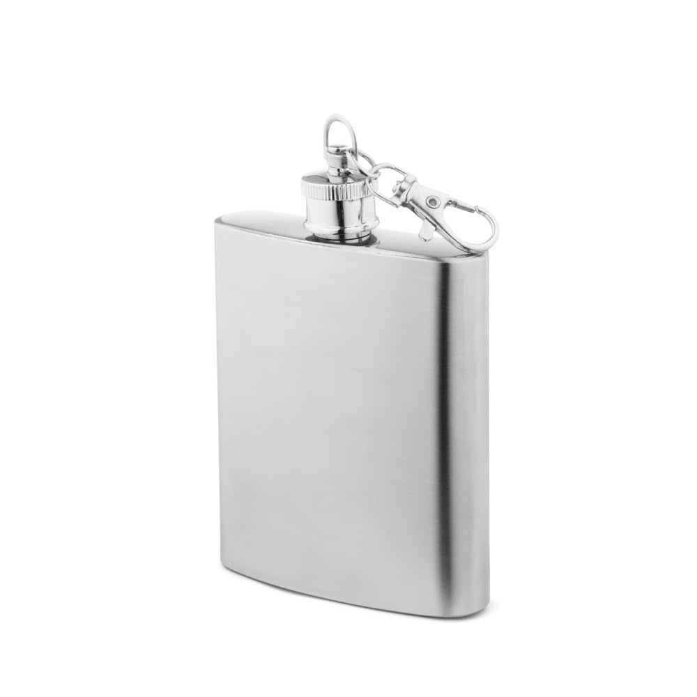 Garrafa de Bolso Personalizada em Aço Inox com Mosquetão 100 ml