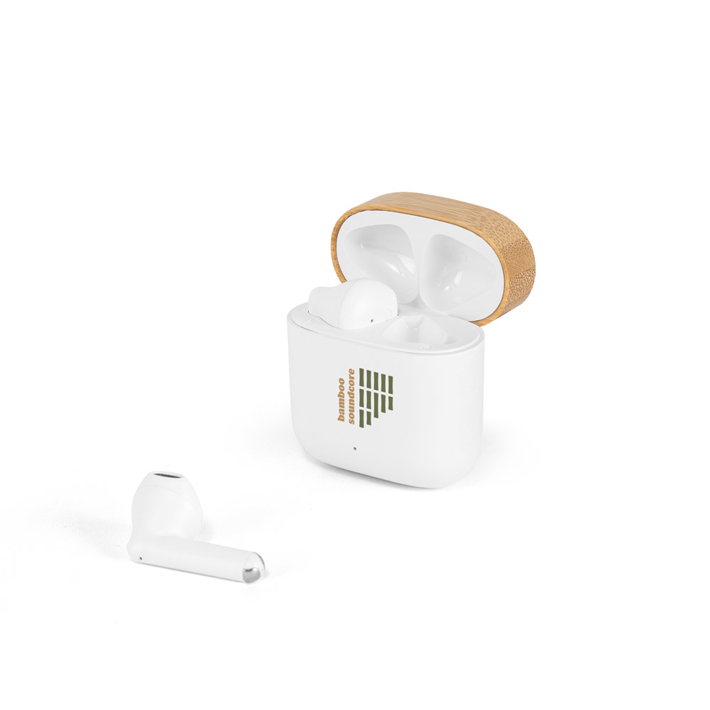 Fones de Ouvido Wireless Personalizados em ABS Reciclado e Bambu