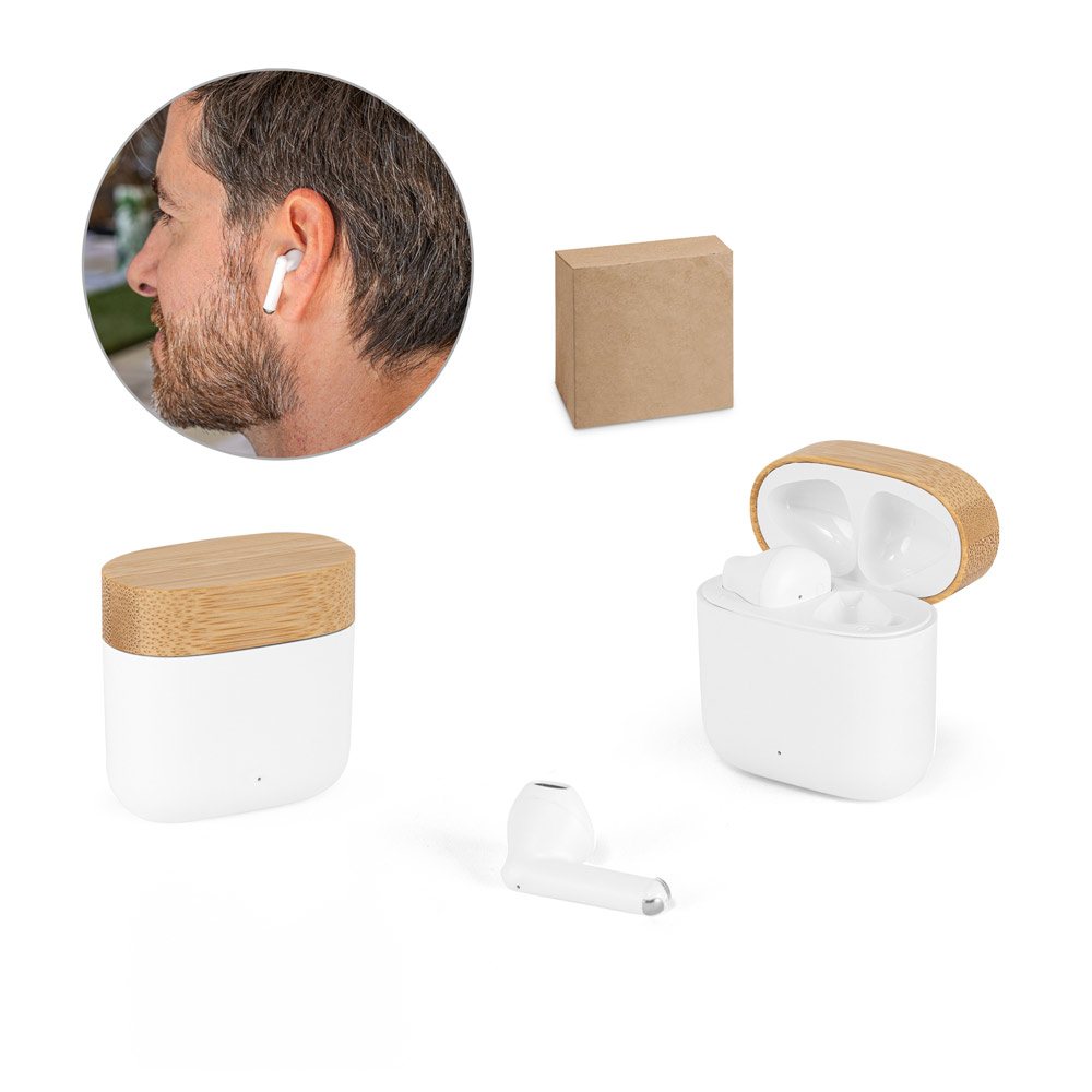 Fones de Ouvido Wireless Personalizados em ABS Reciclado e Bambu