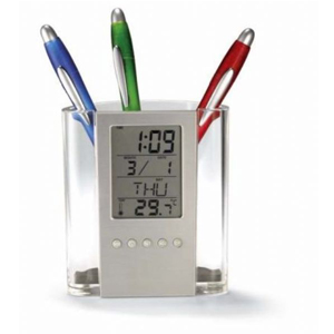 Porta Caneta com Relógio digital, alarme e temperatura