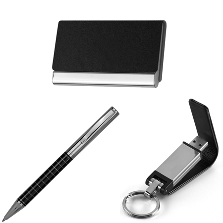 Kit de porta cartões Pen Drive e Caneta