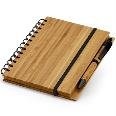 Caderno com Caneta e Capa de Bambu Personalizado