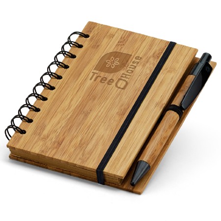 Caderno com caneta e capa de Bambu Brinde