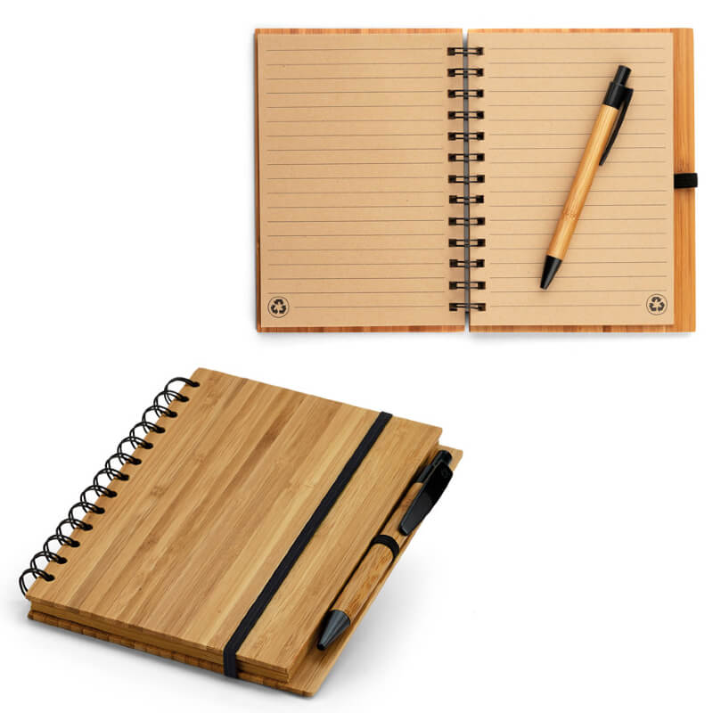 Caderno com Caneta e capa de Bambu Brindes
