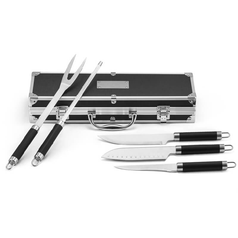 Kit churrasco de Bambu com Aço Inox