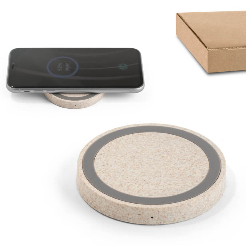 Carregador Wireless Personalizado com Suporte em Bambu para Smartphone