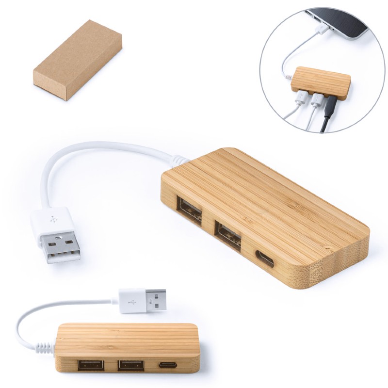 Hub Personalizado de Bambu com 2 Portas USB