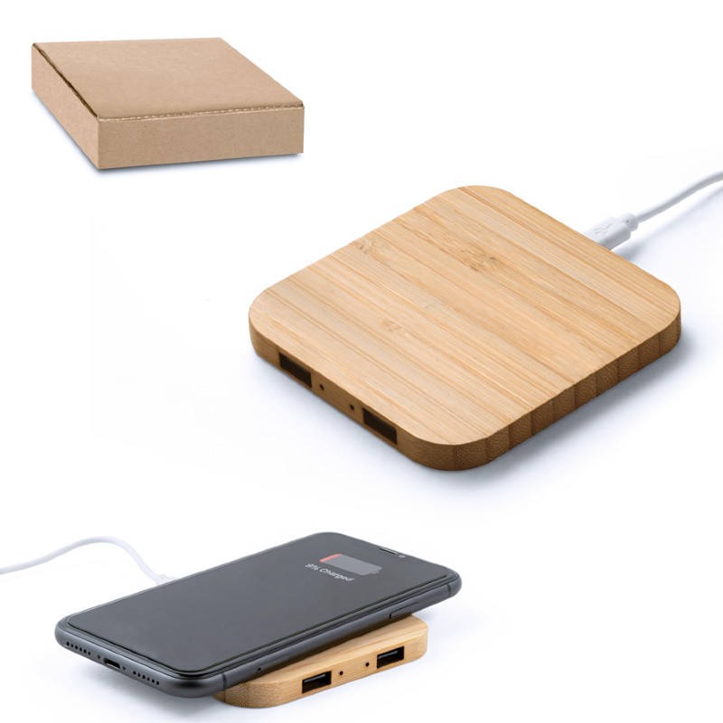 Carregador Wireless em Bambu Personalização e Hub Integrado