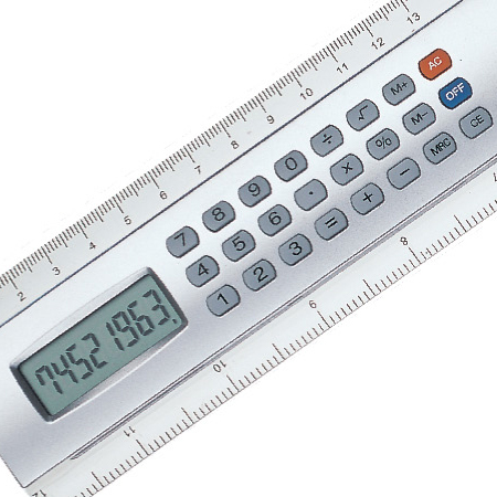 Régua com Calculadora de oito dígitos e Relógio Digital
