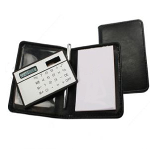 Kit Promocional com Calculadora, caneta e bloco de anotações