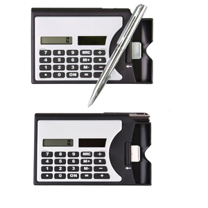 Kit Promocional com Calculadora, caneta e bloco de anotações 